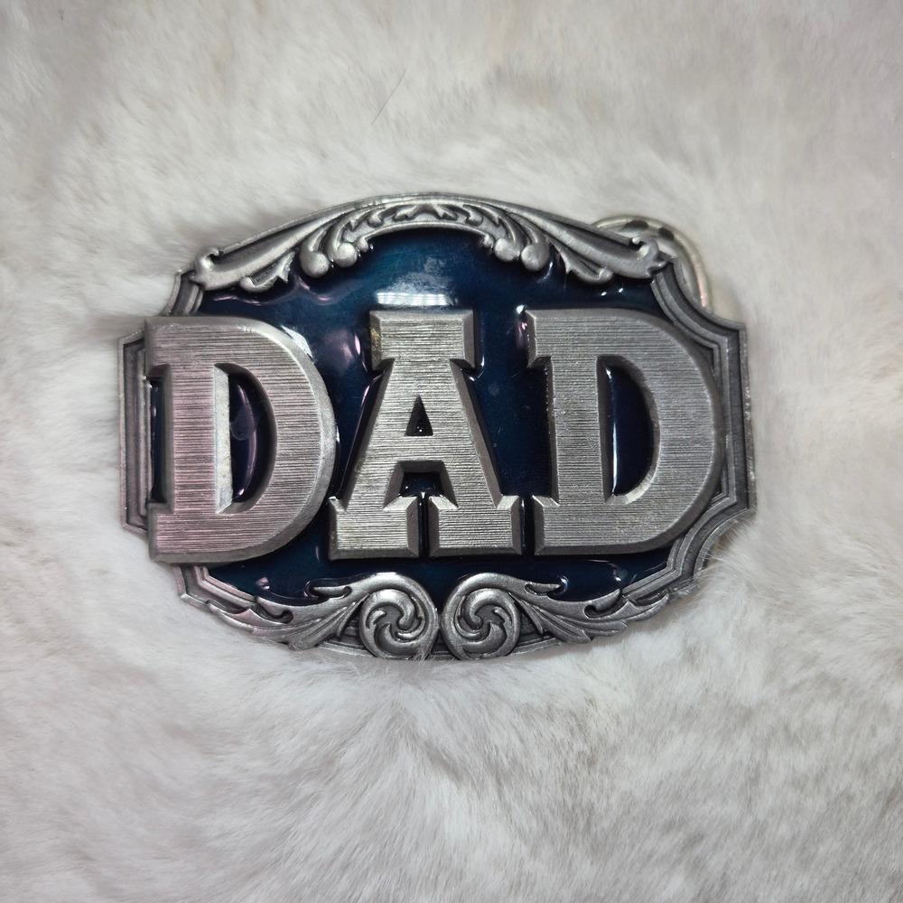 Vintage 1987 Siskiyou Buckle Co DAD Pewter Belt Buckle Blue Enamel USA Made M-50